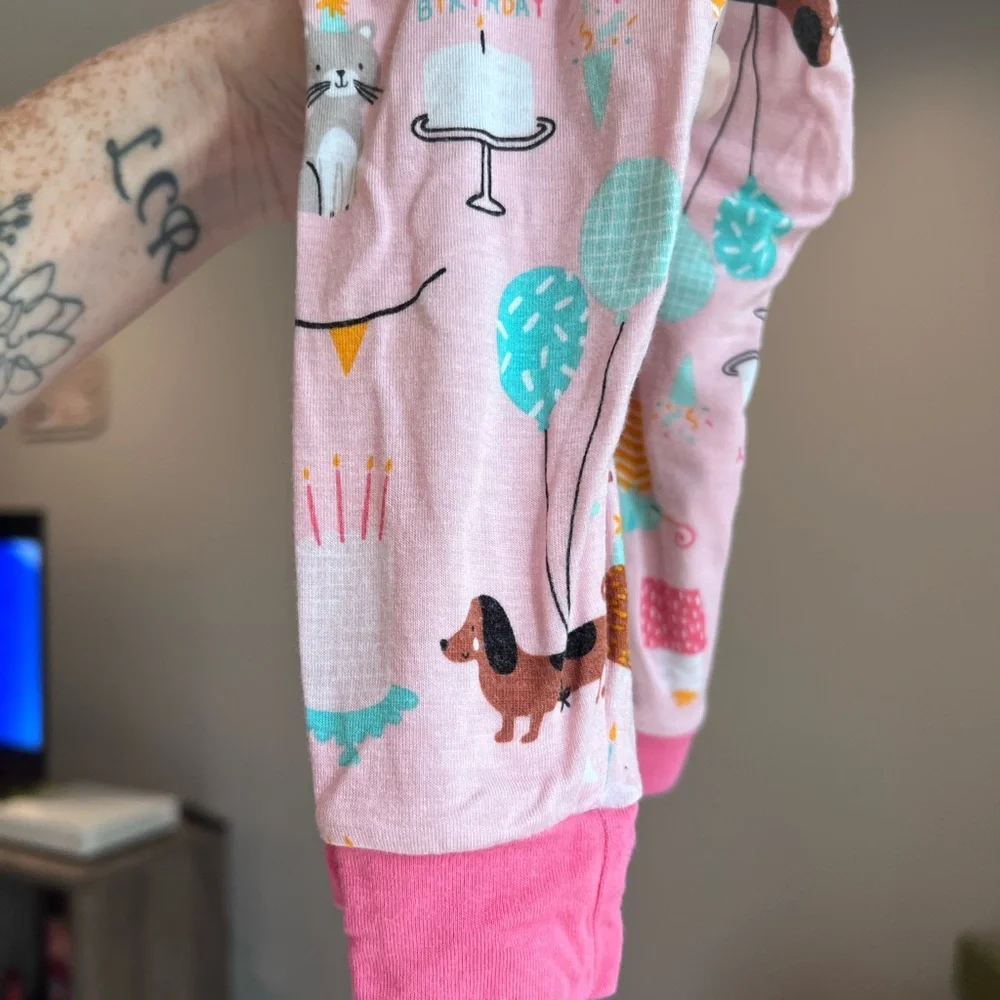 Little Sleepies Pink Party Animals Birthday Long Sleeve Pajama Set Size 12-18M - Picture 8 of 9